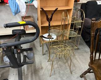 Metal & Glass Plant Stand - Metal Shelf - Wood Marble Top Plant Stand - Metal Vanity Chair