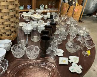 Mikasa "Holiday Lights" Candle Holders - Goblets - Glass Basket - Playing Card Trinket Dishes