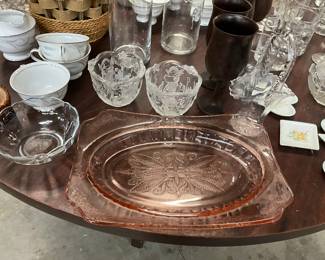 Pink Depression Jeanette Adam Pattern Glass Dish