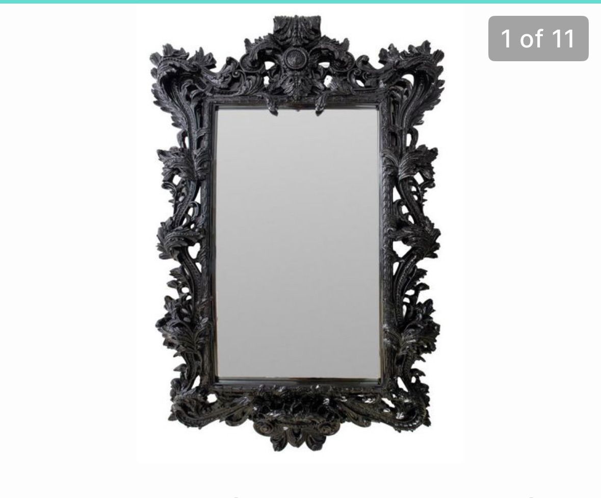 Very Large Black Baroque Style Mirror