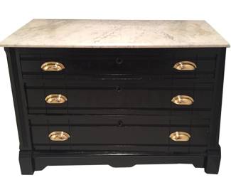 Victorian Black lacquer chest of drawers with marble and Brass hardware 