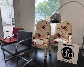 miscellaneous mid - century and post modern chairs and arch lamp 