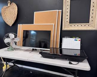 misc office supplies, computer, cork boards and more
