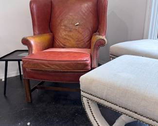 project leather wingback , linen x benches 