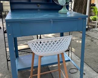 mid - century work desk - adjustable.  Sears vintage fan.  chair sold