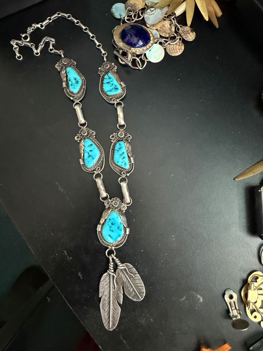 Turquoise and Silver Necklace Navajo B. Begay