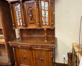 Large Court Cupboard w/ Carvings and Mirrored Accents
