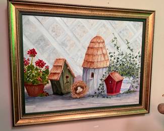 Birdhouses Oil on Canvas by Sue P. Jackson