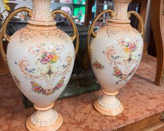 Large Pair of Signed Crown Ducal Vases