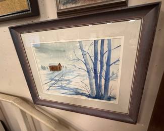 Winter Scene Original Watercolor signed Parker