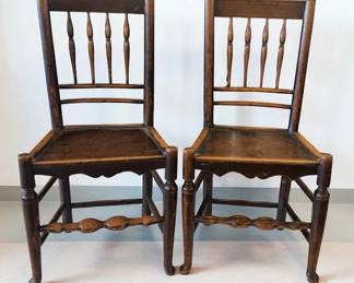 Pair of Georgian Ash Elm Lancashire Spindle Back Chairs