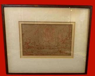 17thc. Red Chalk Drawing of Deer Resting