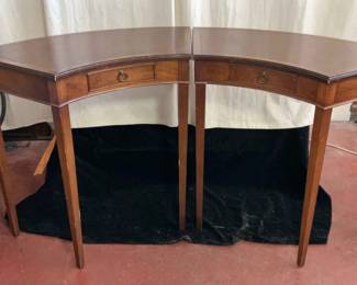 Pair Of Mahogany Leather Topped Crescent Tables