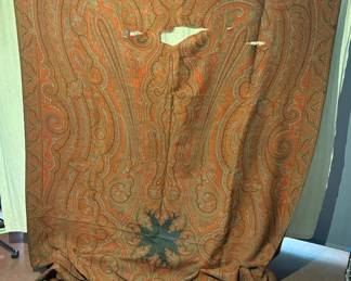 Antique Hand Woven Paisley Kashmir Shawl with Fringe