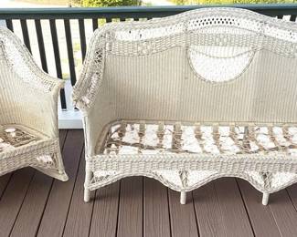Antique Bar Harbor Wicker Sofa And Rocking Chair 