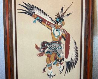 Native American Navajo Sand Art Titled Eagle Dance Ceremony