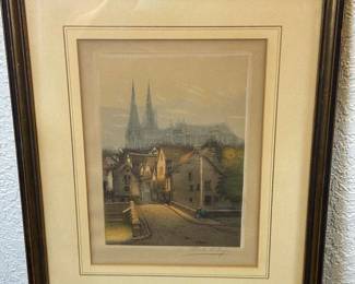 Chartres Cathedral Engraving Signed by VICTOR VALERY