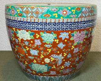 Signed Chinese Polychrome Glazed Porcelain Jardiniere