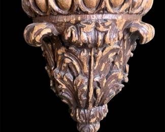 Antique Hand Carved Ancathus Leaf Wall Corbel Or Shelf Sconce