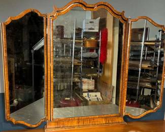 Antique Queen Anne Style Marquetry Mirror