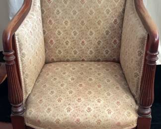Antique English Regency Style Mahogany Upholstered Armchair