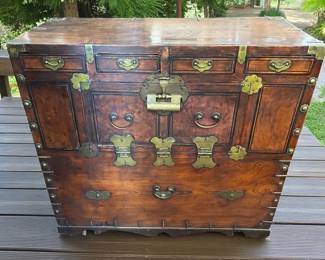 Korean Zelkova Wood Blanket Chest 19th Century With Lock