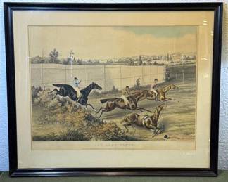 The Last Fence Handcolored Lithograph From The Last Race at the Kensington Hippodrome