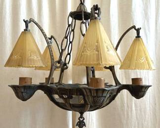 Vintage 5 Light Art Deco Slip Shade Chandelier.
