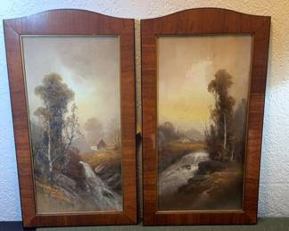 Pair of Vintage Landscape Paintings Set In Wooden Frames.