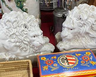 Pair of Large Porcelain Lions