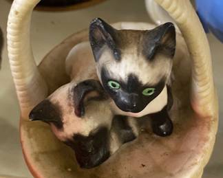 Small Porcelain Puppy and Kitten Basket