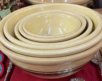 Several Old Banded Mixing Stacking Bowls