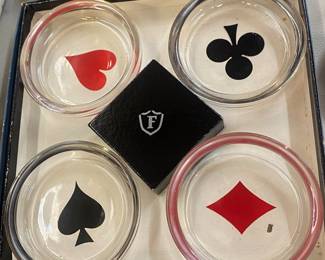 Vintage Bridge Themed Ashtray Set