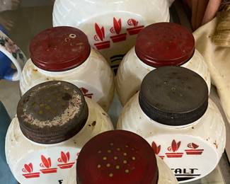 Vintage Red and White Kitchen Shakers/Canister
