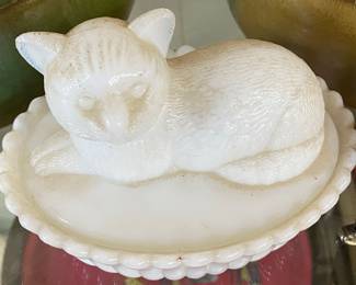 Glass Figural Kitten Covered Dish