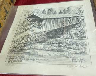 Signed and Numbered Skeen's Mill Covered Bridge Print by Kitty White