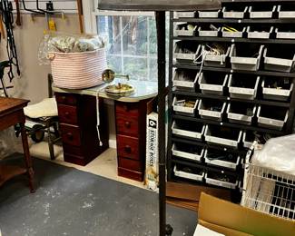 #436	Floor lamp iron base amber shade 66" tall	 $100.00 			
