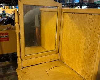 #80	Yellow Painted Wood Armoire w/4 drawers w/mirror - 39x18x55 (as is cracked drawer & finish)	 $27.50			
