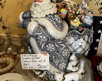 #585	Fitz and Floyd "Crystal Winter" cookie jar with lid, as is bird is unglued	 $200.00 			
