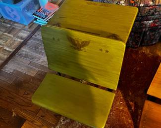 #611	Green school desk with flip seat 	 $20.00 			

