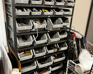 #439	metal Tool organizer shelf w contents 36 bins 33x15x61	 $150.00 			
