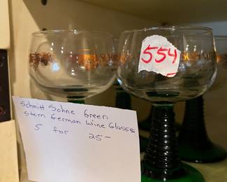 #554	Schmitt Sohna Green stem German wine glasses set of 5	 $25.00 			
