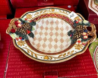 #568	Fritz and Floyd pinecone dish with 2 handles	 $20.00 			
