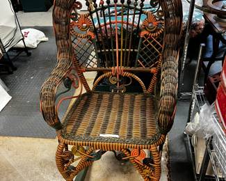 #454	green orange wicker rocker 	 $45.00 	 		
