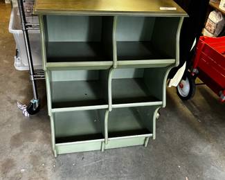 #464	green cabinet with 6 shelves 24"'x12"x34"	 $40.00 			
