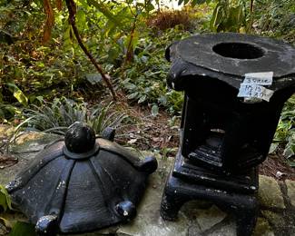 #628 outside Concrete painted black lantern (3) piece as is some chips $30.00