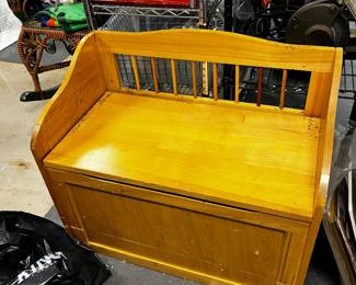 #453	Wood toy box w bench seat as is finish 33x17x27	 $60.00 			
