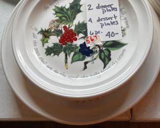 #563	Portmeirion "the holly and the ivy" 2 dinner plates, 4 dessert plates	 $40.00 			

