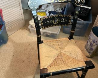 #355	Black Lacquer Chair w/rushing seat & Gold Painted	 $15.00 			
