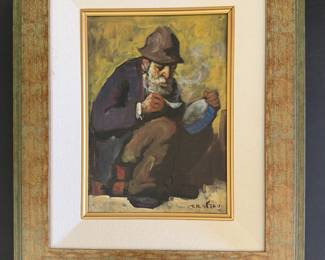 Original oil “Old Man with Pipe”